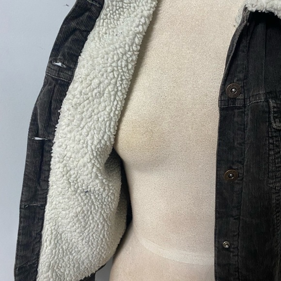 VINTAGE CHORE JACKET DARK BROWN/GREEN CORDUROY WITH WARM WOOL LINING - Picture 12 of 16